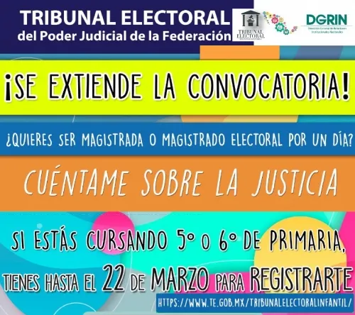 Extienden convocatoria para participar en Tribunal Electoral Infantil  “Cuéntame sobre la justicia”