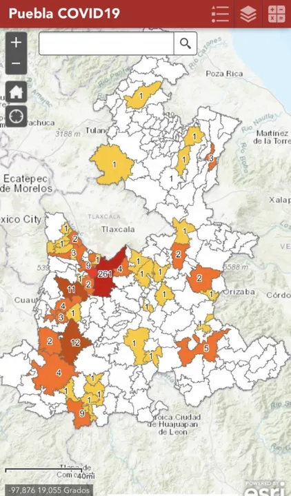 Publican mapa de Puebla que muestra en qué municipios hay casos de Covid-19