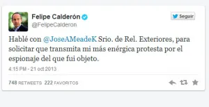Felipe Calderón protesta en Twitter por espionaje de EU
