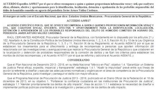 Ofrecen recompensa por asesinos de 6 periodistas
