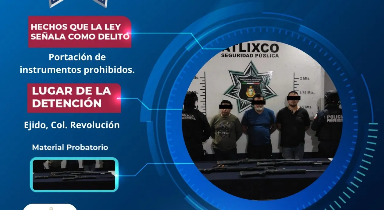 En Atlixco, detienen a tres hombres por portación de armas
