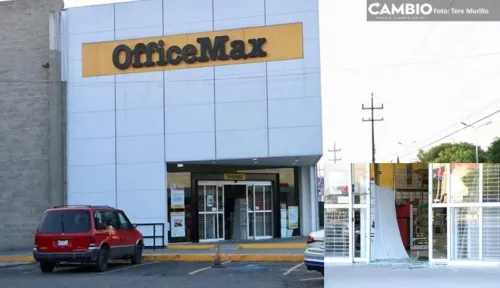 Dan cristalazo a tienda Office Max sucursal Plaza San Pedro