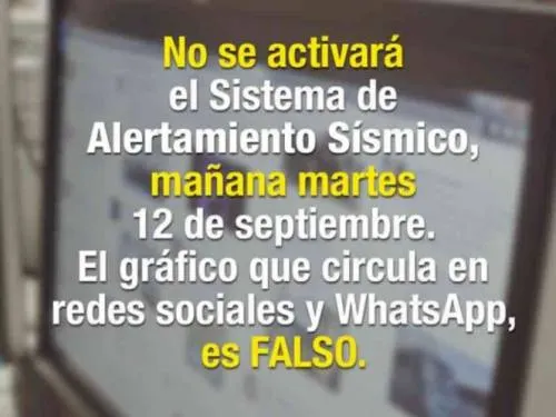 Falso, mensaje sobre alerta sísmica este 12 de septiembre