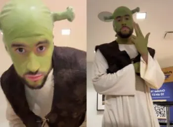 Bad Bunny causa risas y críticas en las redes al aparecer con disfraz de Shrek