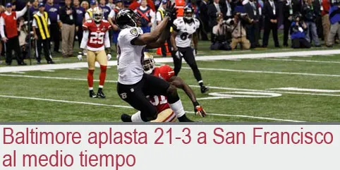 Baltimore aplasta 21-3 a San Francisco al medio tiempo
