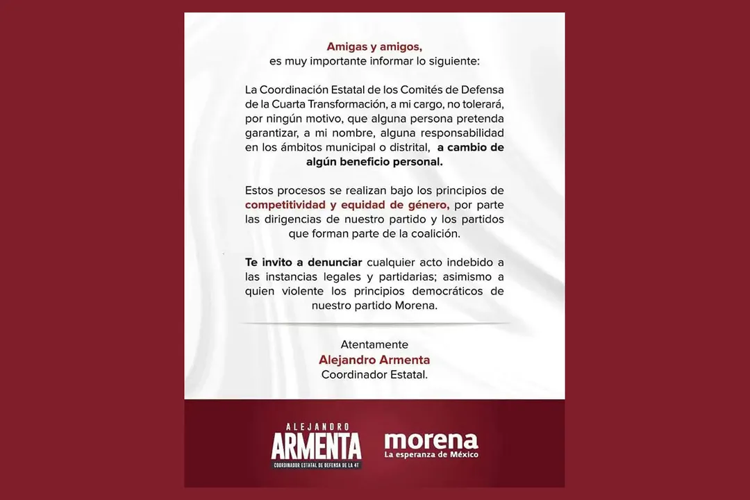 Comunicado Armenta Alerta Fraudes