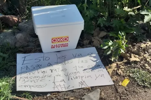 Encuentran hielera con presunto narcomensaje en Granjas San Isidro