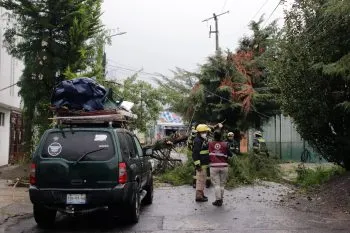 Inundaciones, caída de árboles, autos atrapados y daños materiales, provocó la fuerte lluvia en Puebla