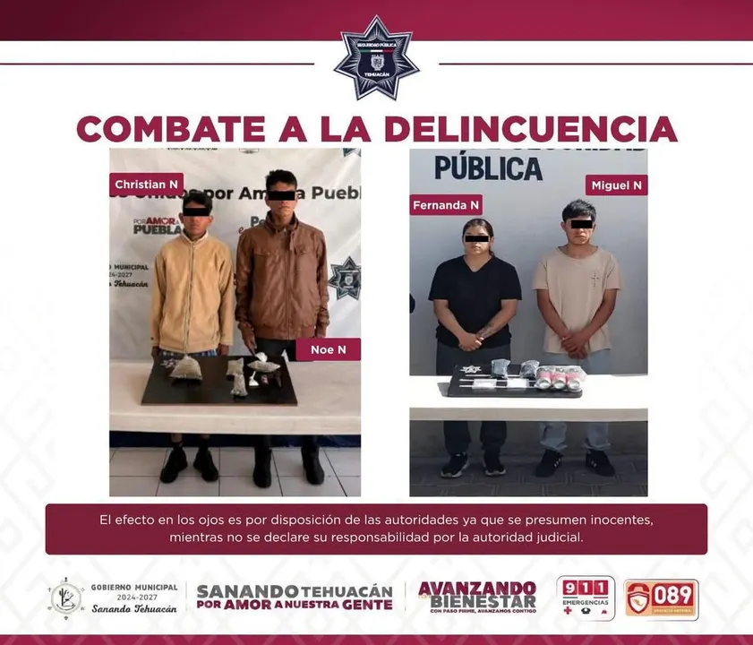 Detienen en Tehuacán a cuatro presuntos integrantes de célula de narcomenudeo; mujer sería la líder