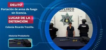 Detienen en Atlixco a persona con arma hechiza y cartuchos