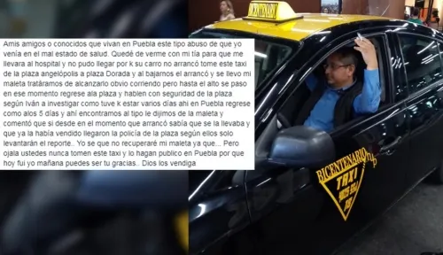 Taxista del sitio de la Plaza Angelópolis le roba maleta a pasajera
