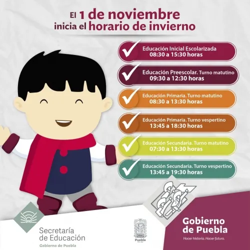 Horario de Invierno iniciará el 1 de noviembre; aplicará a 12 mil escuelas