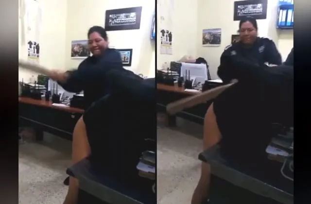 Mujer policía golpea con una tabla a un detenido en Veracruz