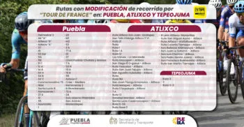 Por carrera “Tour de France”, transporte público modificará recorridos en Puebla, Atlixco y Tepeojuma: SMT