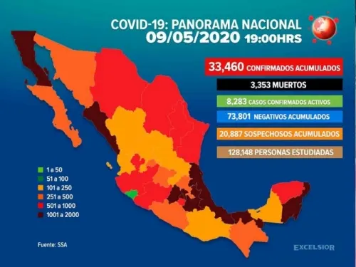 Suben a 33,460 los casos de coronavirus en México