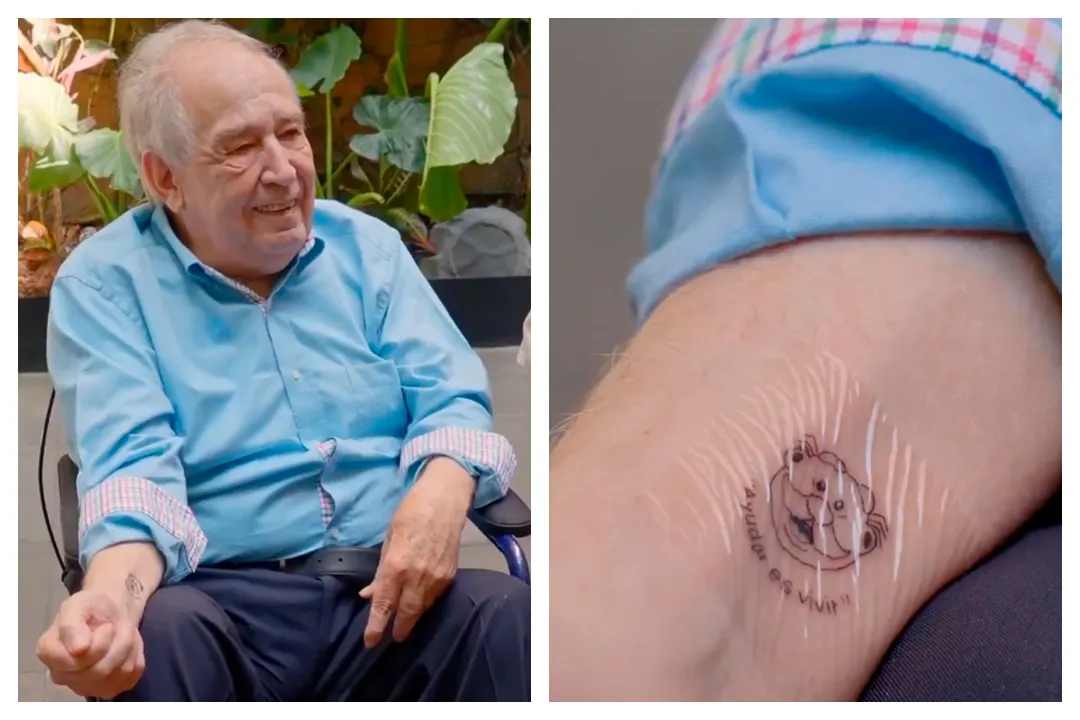 Víctor González Torres, conocido popularmente como “Dr. Simi”, se realizó un tatuaje del personaje a los 78 años. Foto: Captura de pantalla