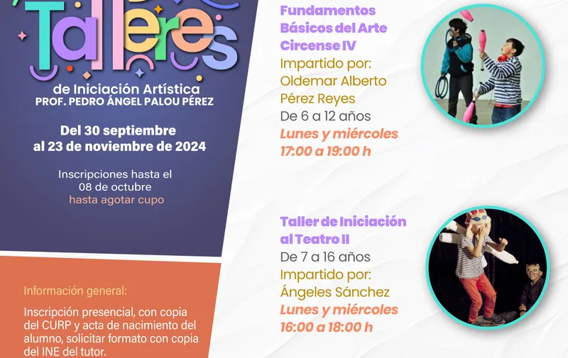 Para fomentar el desarrollo artístico de los poblanos, la Secretaría de Cultura emitió talleres virtuales y presenciales de música, teatro, danza, artes plásticas, visuales y escénicas, mismos que serán desarrollados en los talleres de iniciación artística “Pedro Ángel Palou” y el centro cultural “San Roque”.