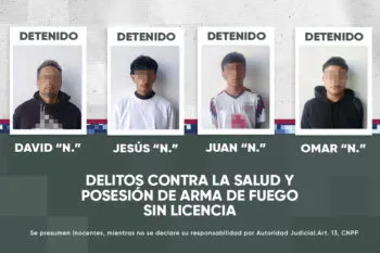 Detienen a cuatro hombres que portaban dosis de cristal y un revólver en la colonia Arboledas de Guadalupe