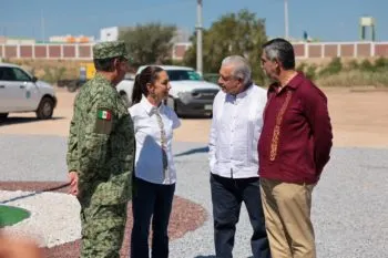 Claudia Sheinbaum recorre junto al presidente López Obrador el nuevo centro de aduanas de México en Tamaulipas 