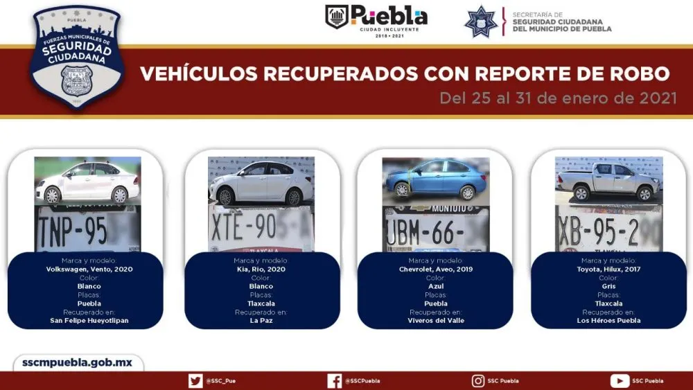 Remitió policía municipal de Puebla 21 vehículos ante el agente del Ministerio Público