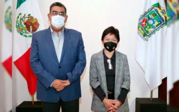 Gobernador de Puebla recibe en Casa Aguayo a la rectora de la BUAP