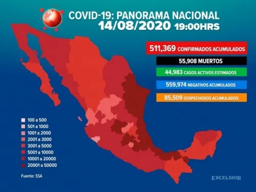 Suman 511,369 casos positivos de coronavirus en México