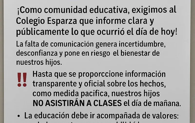 exigencia-padres-familia-colegio-esparza-amenaza-bomba