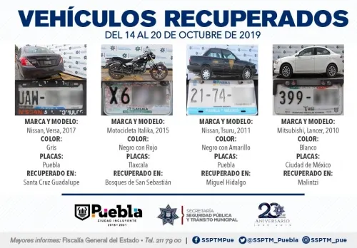 En la última semana, recuperó Policía Municipal de Puebla ocho vehículos con reporte de robo