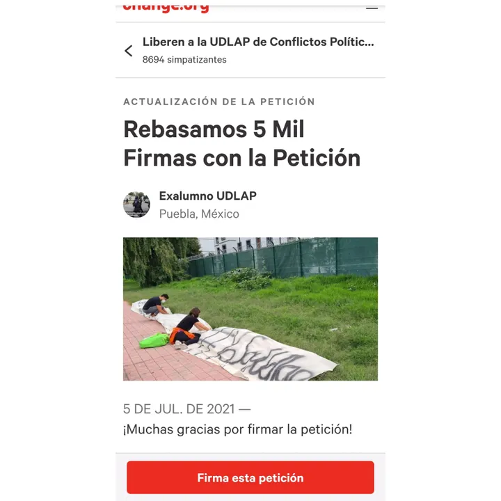 Mediante Change.org, estudiantes de la  UDLAP solicitan “liberación” de su campus