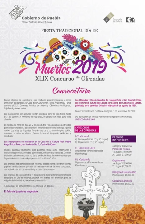 Secretaría de Cultura invita a inscribirse en concurso de Ofrendas 2019