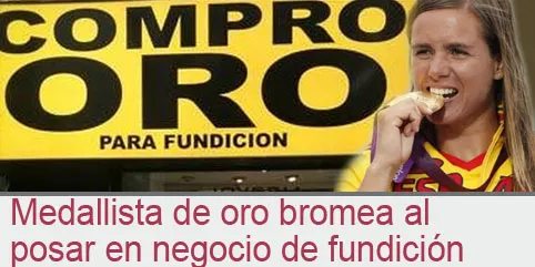 Medallista de oro bromea al posar en negocio de fundición