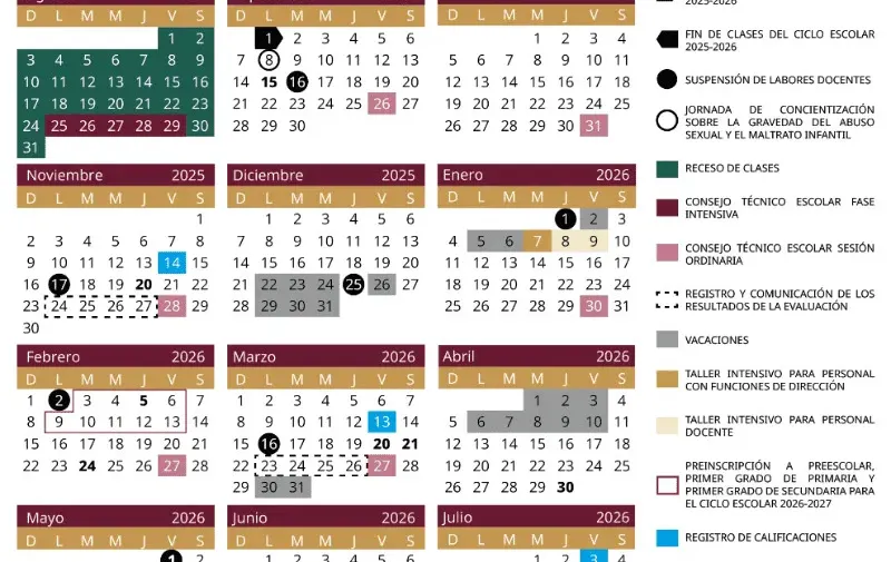 Publica SEP calendario escolar 2025-2026: fechas importantes, puentes y vacaciones