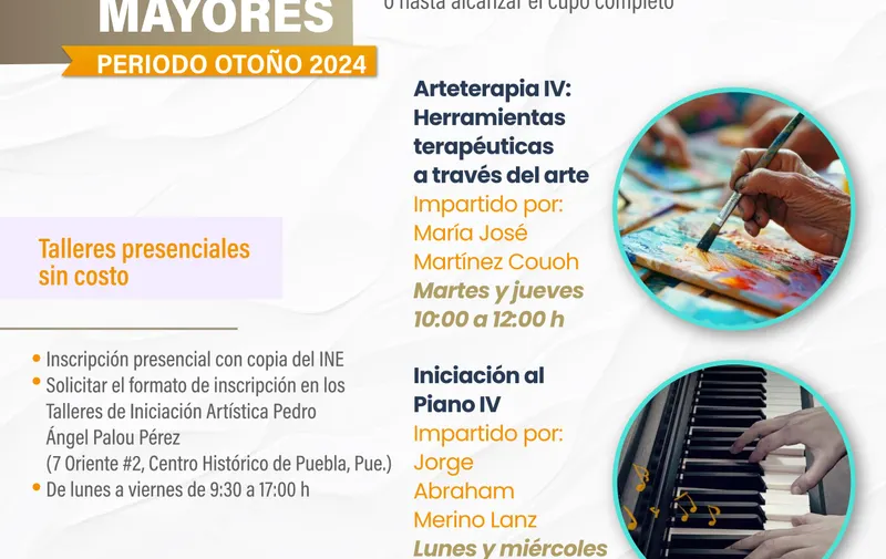 Para fomentar el desarrollo artístico de los poblanos, la Secretaría de Cultura emitió talleres virtuales y presenciales de música, teatro, danza, artes plásticas, visuales y escénicas, mismos que serán desarrollados en los talleres de iniciación artística “Pedro Ángel Palou” y el centro cultural “San Roque”.