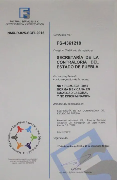 Secretaría de la Contraloría obtiene certificado en igualdad laboral y no discriminación