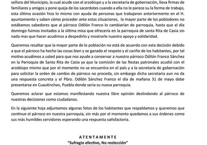 Comunicado habitantes de Santa Rita/ Foto: Twitter