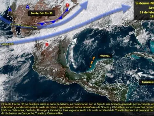 Frente frío 38 provocará lluvias y evento Norte en Península de Yucatán