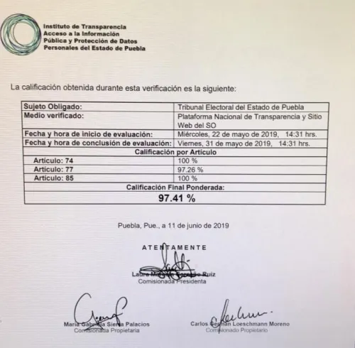 Obtiene TEEP 97.41% en cumplimiento en obligaciones de transparencia