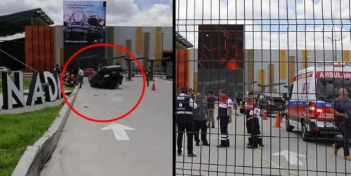 Por conducir a exceso de velocidad, vuelca en el estacionamiento de Explanada Puebla
