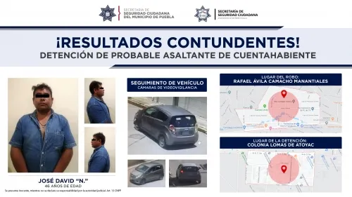 Detuvieron policías municipales de Puebla y San Pedro Cholula a probable asaltante de cuentahabiente