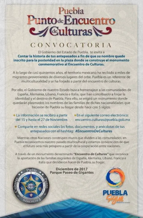 Plasmarán nombres de antepasados en el monumento “Puebla Punto de encuentro de culturas”