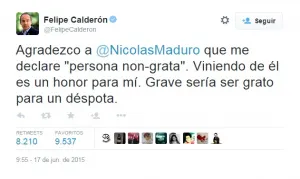 Responde Calderón a declaratoria como non grato en Venezuela