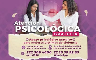 Ofrece Secretaría de las Mujeres atención psicológica y asesoría jurídica gratuita en Puebla