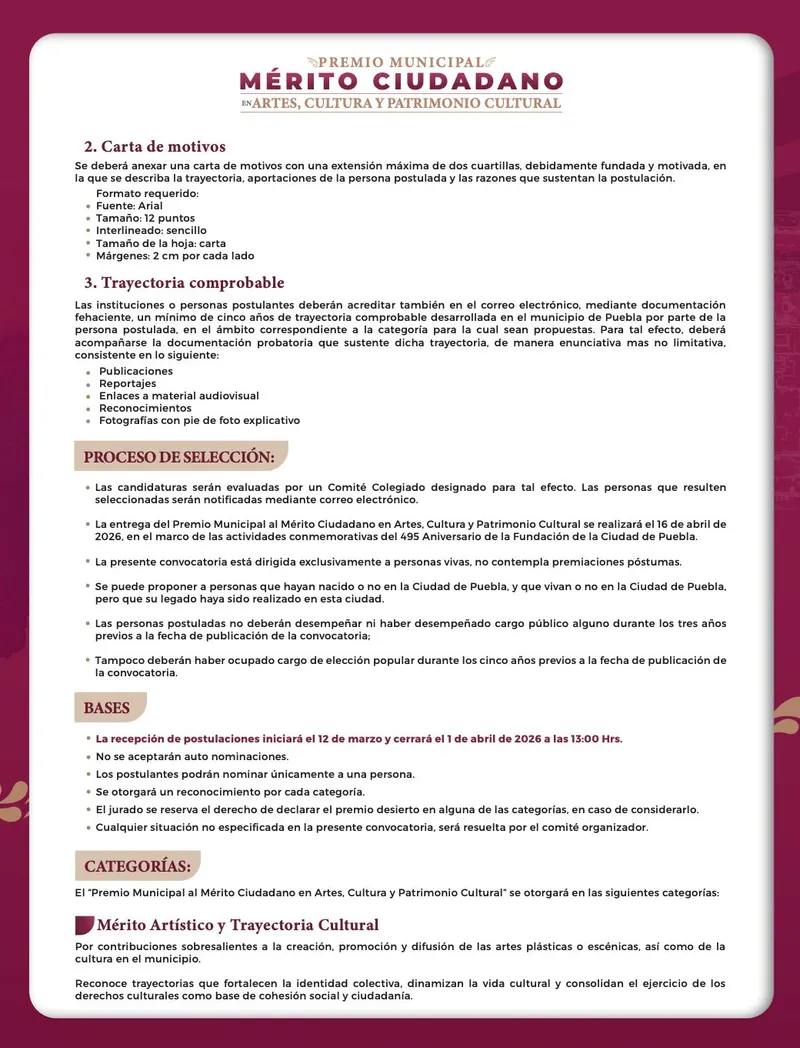 Ayuntamiento de Puebla lanza convocatoria al Premio Municipal al Mérito Ciudadano en Artes y Cultura