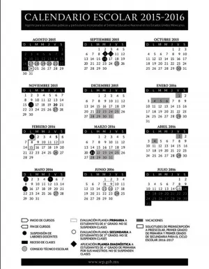 Publica SEP Calendario Lectivo 2015-2016
