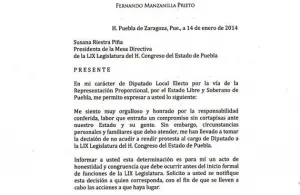 Manzanilla anuncia que no rendirá protesta como diputado local