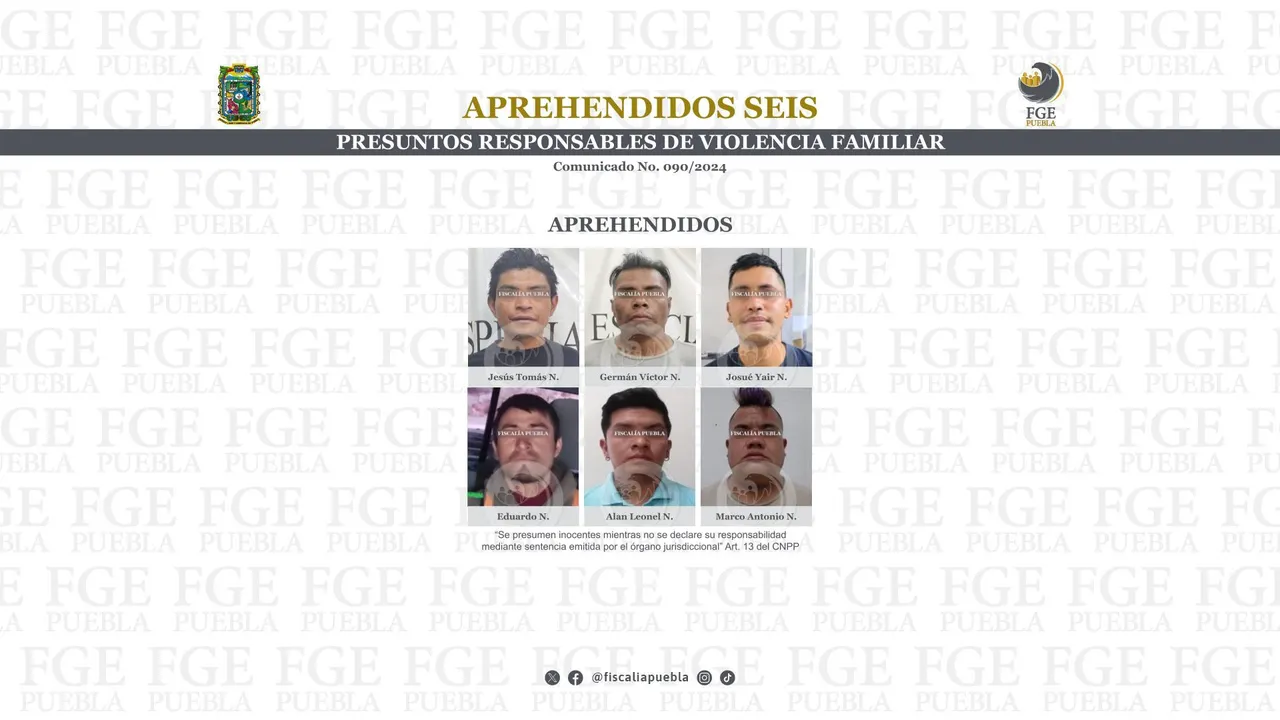 Aprehenden a seis presuntos responsables de violencia familiar