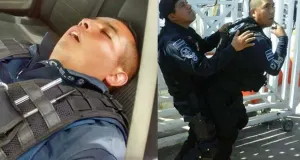 Mierntras policías juguetean saquean pertenencias de aficionados