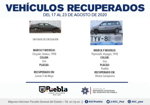 Remitió policía municipal de Puebla veinte vehículos ante el agente del Ministerio Público