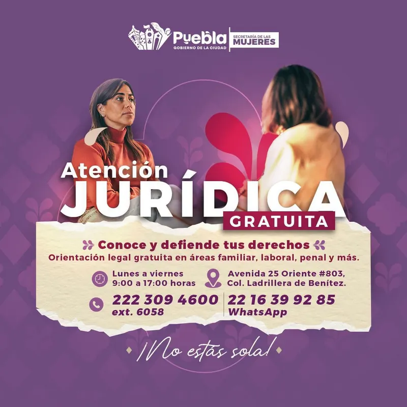 Ofrece Secretaría de las Mujeres atención psicológica y asesoría jurídica gratuita en Puebla