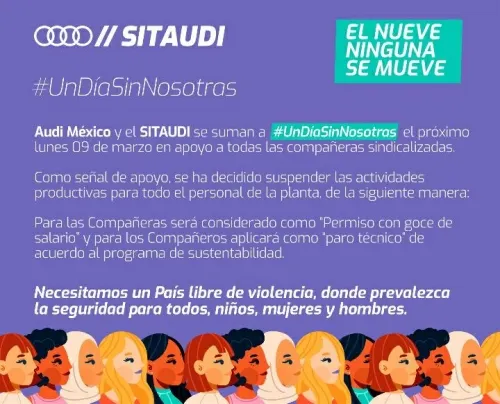 Audi México también se une al paro del 9 de marzo